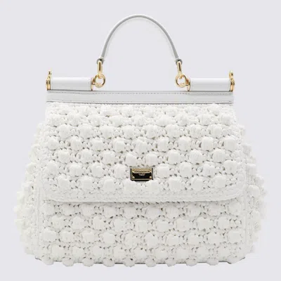 Dolce & Gabbana White Leather Sicily Handle Bag In White/white