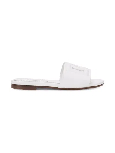 Dolce & Gabbana Kids' White Leather Slide With Dg Logo