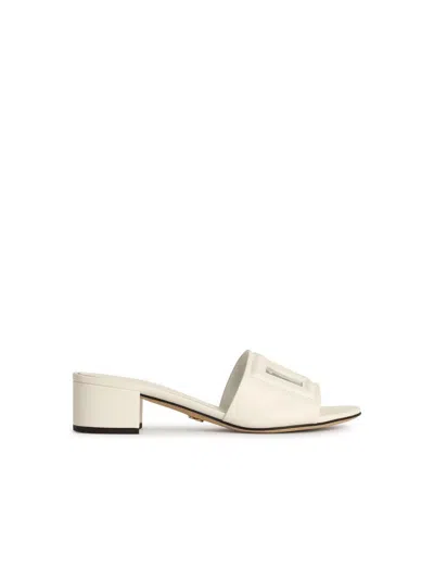 Dolce & Gabbana White Mules With Low Heel And Dg Millennials Detail
