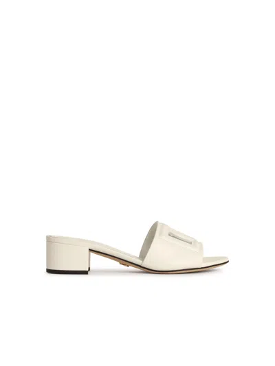 Dolce & Gabbana White Mules With Low Heel And Dg Millennials Detail