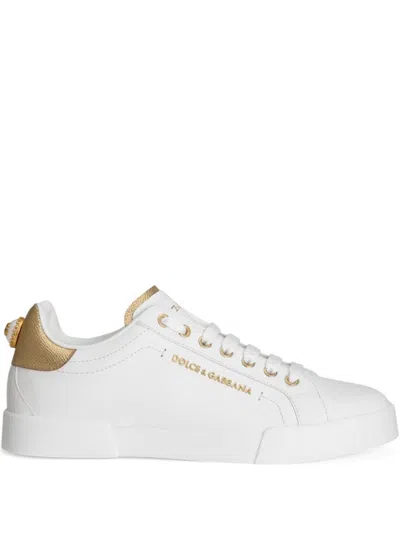 DOLCE & GABBANA WHITE LEATHER SNEAKERS