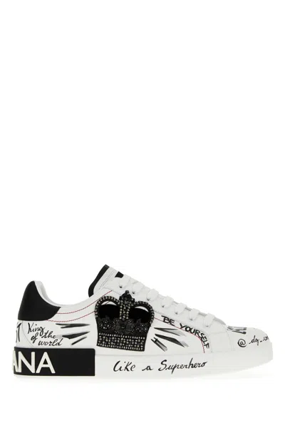 Dolce & Gabbana White Leather Sneakers In Multi