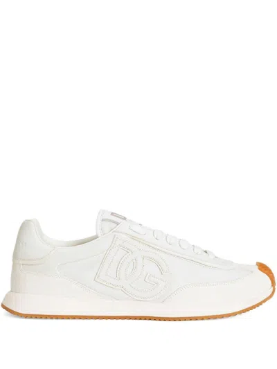 Dolce & Gabbana Men White Low Top Sneakers With Logo Patch On Tongue And Side In Leather Man