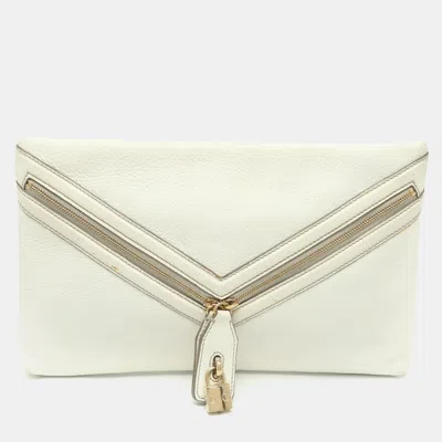 Pre-owned Dolce & Gabbana White Leather Zip Envelope Clutch