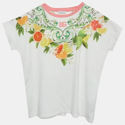 Pre-owned Dolce & Gabbana White Lemon Print Jersey Crew Neck T-shirt 12+ Yrs