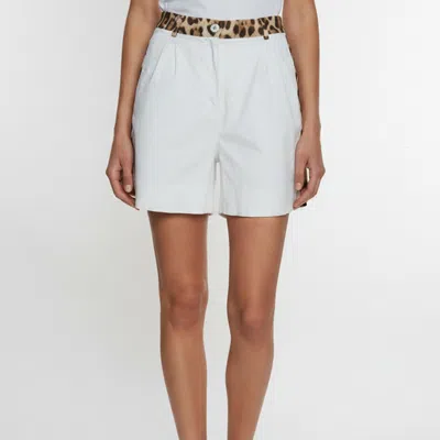 Pre-owned Dolce & Gabbana White Leopard Print Trim Cotton Shorts S