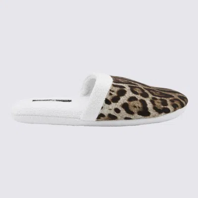 Dolce & Gabbana White Leopardo Cotton Terry Slippers