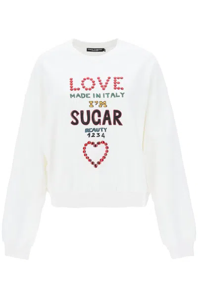 Dolce & Gabbana White Lettering Print Oversized Sweatshirt For Women