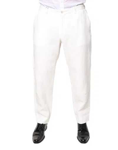 Pre-owned Dolce & Gabbana White Linen Mid Waist Men Dress Men's Pants ()