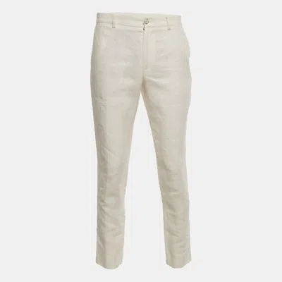 Pre-owned Dolce & Gabbana White Linen Trousers L