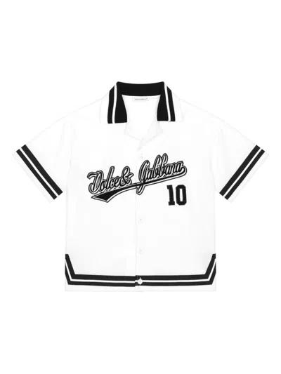 Dolce & Gabbana Kids' White Logo Appliqué Cotton Shirt