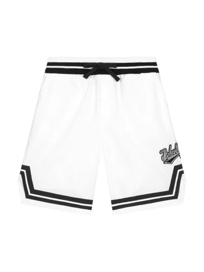 DOLCE & GABBANA WHITE LOGO APPLIQUÉ COTTON SHORTS