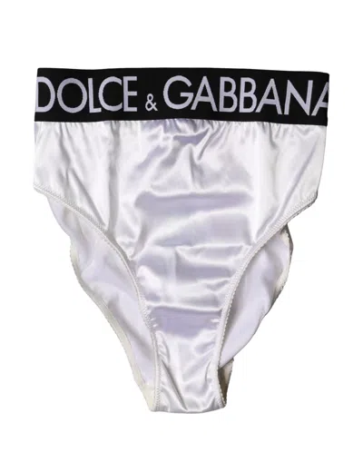 Dolce & Gabbana White Logo Brief High Waist Panty Underwear In Gray