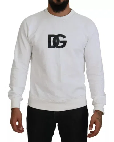 Pre-owned Dolce & Gabbana White Logo Cotton Crew Neck Pullover Men's Sweater ()
