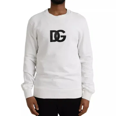Pre-owned Dolce & Gabbana White Logo Cotton Crew Neck Pullover Men's Sweater ()