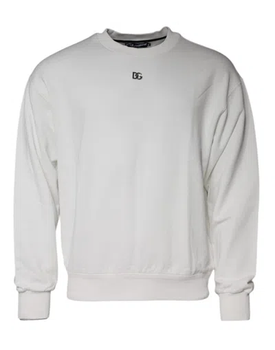 Pre-owned Dolce & Gabbana White Logo Cotton Crew Neck Pullover Men's Sweater ()
