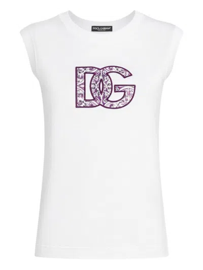 DOLCE & GABBANA WHITE LOGO COTTON T-SHIRT