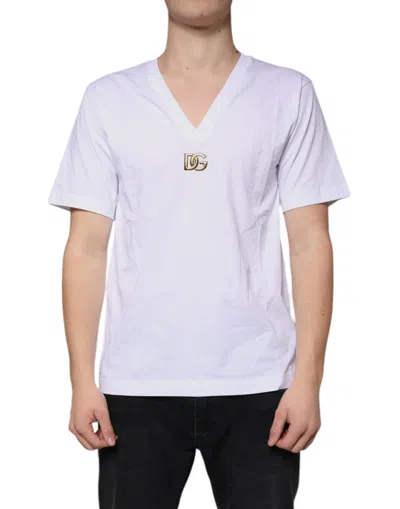 Pre-owned Dolce & Gabbana White Logo Cotton Vneck Short Sleeve Men's T-shirt ()