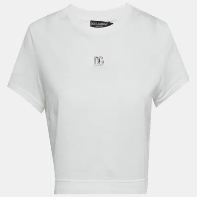 Pre-owned Dolce & Gabbana White Logo Detail Jersey Crop T-shirt M