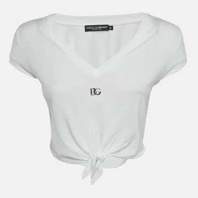 Pre-owned Dolce & Gabbana White Logo Detail Jersey Crop Top Xs