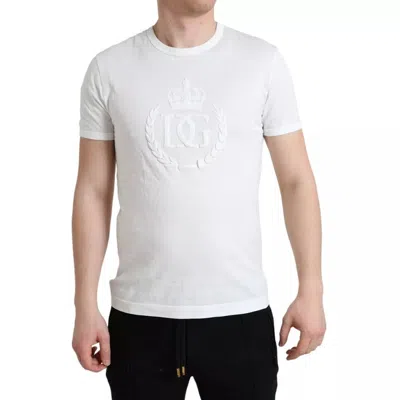 Pre-owned Dolce & Gabbana White Logo Embossed Crew Neck Short Sleeves Men's T-shirt ()