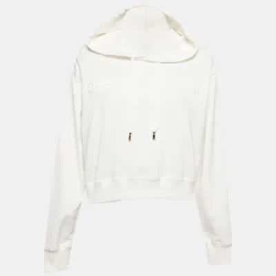 Pre-owned Dolce & Gabbana White Logo Embossed Knit Cropped Sweatshirt Xs