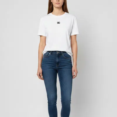 Pre-owned Dolce & Gabbana White Logo Embroidered Jersey T-shirt M