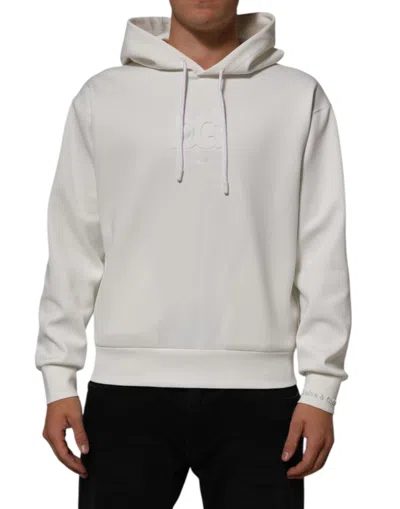 Pre-owned Dolce & Gabbana White Logo Hooded Men Sweatshirt  Men's Sweater ()