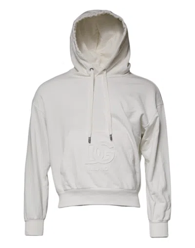 Pre-owned Dolce & Gabbana White Logo Hooded Pullover Men Sweatshirt Men's Sweater ()