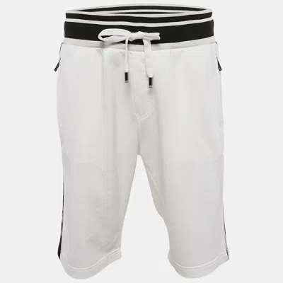 Pre-owned Dolce & Gabbana White Logo Intarsia Cotton Bermuda Shorts Xxl
