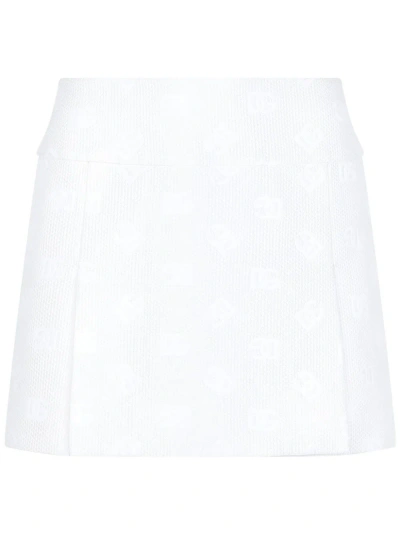 Dolce & Gabbana White Logo Jacquard Mini Skirt