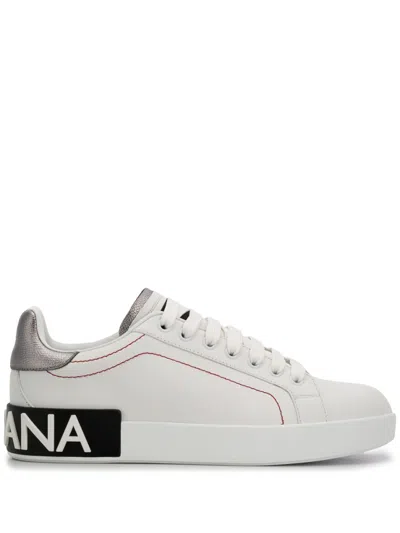 Dolce & Gabbana White Logo Lace Up Sneakers