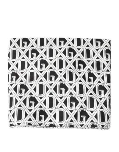 Dolce & Gabbana White Logo Monogram Cotton Bandana Scarf In Black/white