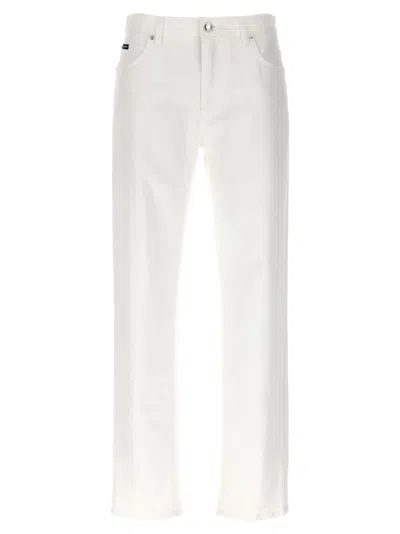 DOLCE & GABBANA WHITE LOGO PLAQUE JEANS