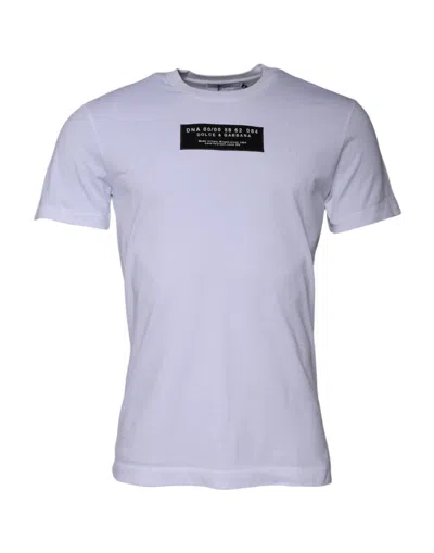 Dolce & Gabbana White Logo Print Cotton Crew Neck T-shirt In Purple