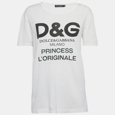 Pre-owned Dolce & Gabbana White Logo Print Cotton Crew Neck T-shirt S