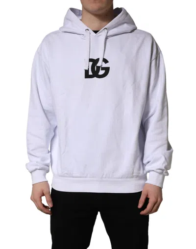 Pre-owned Dolce & Gabbana White Logo Print Cotton Hooded Sweatshirt Men's Sweater ()