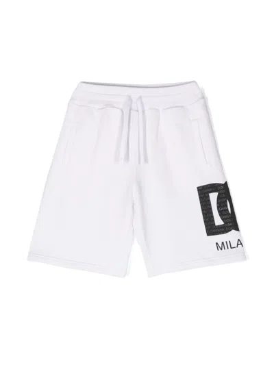 Dolce & Gabbana Kids' Logo Cotton Jersey Shorts In White