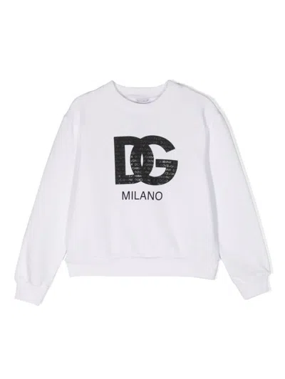 DOLCE & GABBANA WHITE LOGO PRINT COTTON SWEATSHIRT