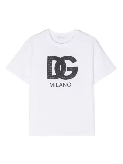 Dolce & Gabbana Kids' White Logo Print Cotton T-shirt