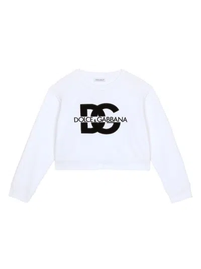Dolce & Gabbana Kids' Dg-print Cotton Sweatshirt In White