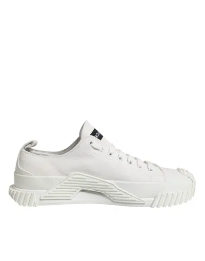 Dolce & Gabbana White Logo Print Lace Up Low Top Sneakers Men's Shoes