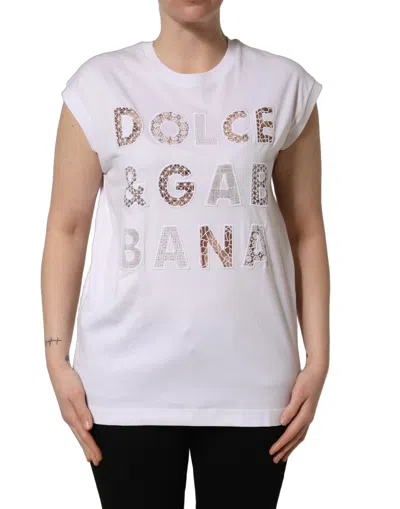 Dolce & Gabbana White Logo Round Neck Sleeveless T-shirt