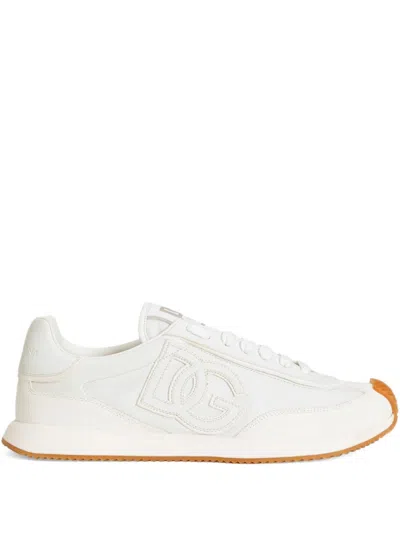 Dolce & Gabbana Men White Low Top Sneakers With Logo Patch On Tongue And Side In Leather Man