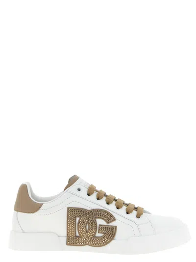 Dolce & Gabbana White Logo Sneakers In Sand