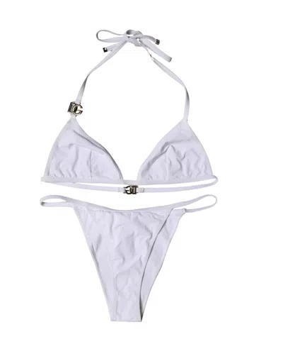 Dolce & Gabbana White Logo Swimsuit 2 Piece Top Bottom Swimwear