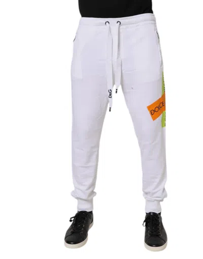 Pre-owned Dolce & Gabbana White Logo Tape Jogger Cotton Sweatmen's Men's Pants ()