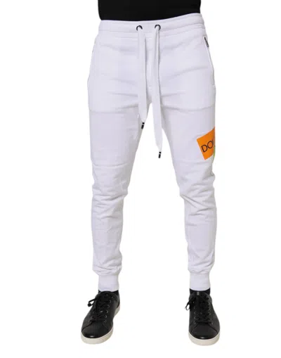 Pre-owned Dolce & Gabbana White Logo Tape Jogger Cotton Sweatmen's Men's Pants ()