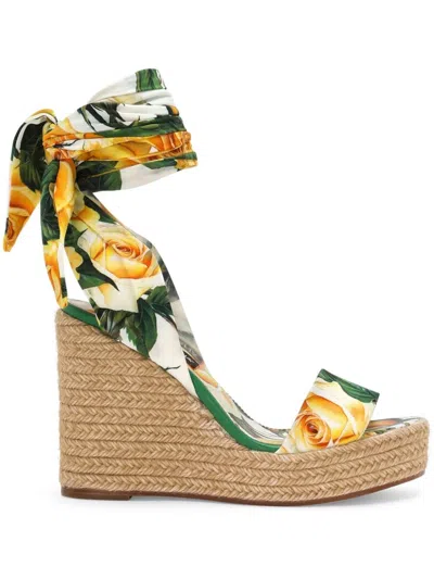 Dolce & Gabbana White Lolita 90 Wedge Sandals In Green