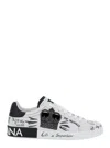 Dolce & Gabbana White Low Top Sneakers With Logo Patch On The Tongue And All-over Print In Leather Man In White